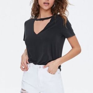 Dark grey Pink Rose cut out tee